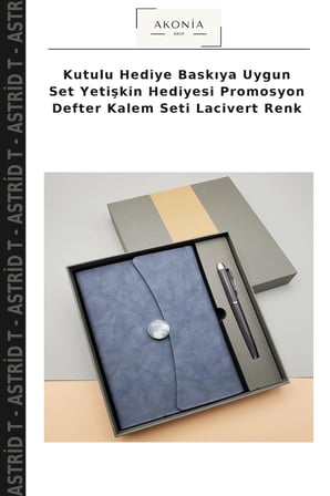 Kutulu Hediye Baskıya Uygun Set Yetişkin Hediyesi Promosyon Defter Kalem Seti Lacivert Renk