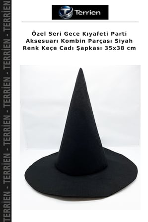 Özel Seri Gece Kıyafeti Parti Aksesuarı Kombin Parçası Siyah Renk Keçe Cadı Şapkası 35x38 cm