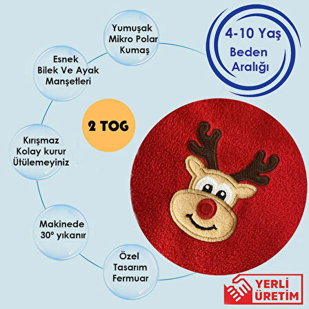 Yorni 4-6Yaş BEDEN, Bebek Çocuk Nakışlı Uzun Kollu Oeko-Tex Mikro Polar Uyku Tulumu Tog 2