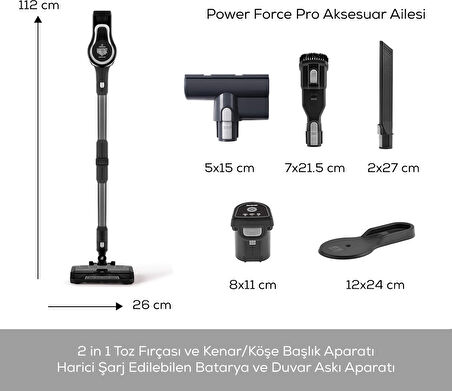 Karaca Vantuz Power Force Pro 2 In 1 Şarj Edilebilir Dik Süpürge Matte Black Silver
