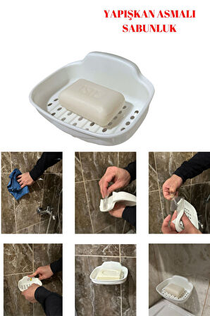 yapışkan asmalı katı sabunluk kuru kalan sabunluk ergonomik tasarım ile sular kolay akar