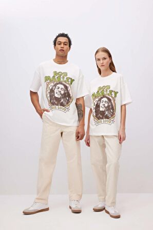 DeFacto Unisex Bob Marley One Love Oversize Geniş Kalıp Bisiklet Yaka Kısa Kollu Tişört C5039AX24SMWT32