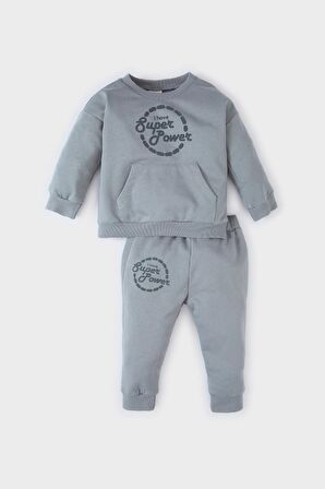 DeFacto Erkek Bebek 2'li Takım Bisiklet Yaka Baskılı Sweatshirt Beli Lastikli Eşofman Altı D7649A524WNGR67