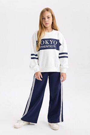 DeFacto Kız Çocuk Lacivert Wide Leg Geniş Bol Paça Çizgili Eşofman Altı D6568A824AUNV251