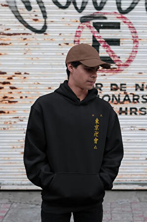 Tasarım Anime Yazılar Baskılı Unisex Oversize Hoodie