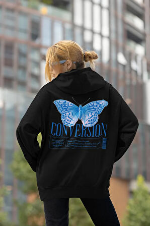 Conversion Butterfly Baskılı Unisex Oversize Tasarım Kelebek Hoodie