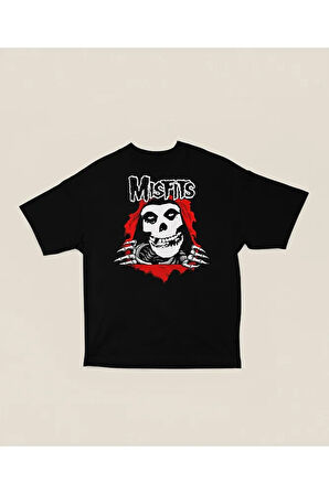 Misfits Baskılı Unisex Oversize Rock Metal Tişört