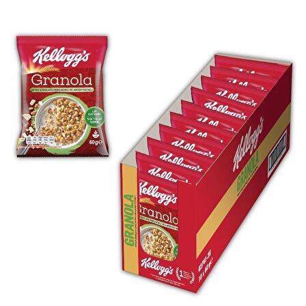 Kellogg's Beyaz Çikolata Parçacıklı&Antep Fıstıklı Granola 60Gr x10Adet,%46 Yulaf içerir,Lif Kaynağı