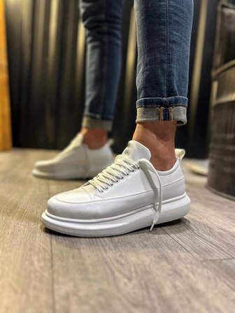 Meverk Cilt Erkek Sneaker Ayakkabı – Kalın Taban Günlük Beyaz