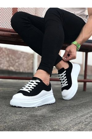 Rovero Erkek Bağcıklı Cilt Günlük Sneaker Ayakkabı – Siyah Beyaz