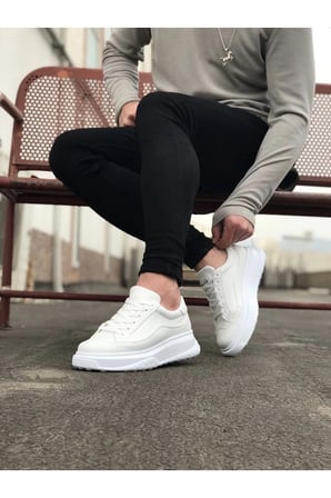 Rovero Erkek Bağcıklı Cilt Günlük Sneaker Ayakkabı – Beyaz