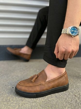 Tavero Erkek Bağcıksız Püsküllü Cilt Günlük Spor Klasik Ayakkabı – Taba