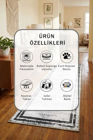 Trendy -recovered Salon Mutfak Yatak Odası Dijital Baskı Yolluk Halı Açık Gri
