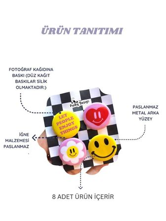 8 li Set-11 Neon Pop Art Rozet Seti Renkli Skate Kawaii Y2K Desenli Broş Pin