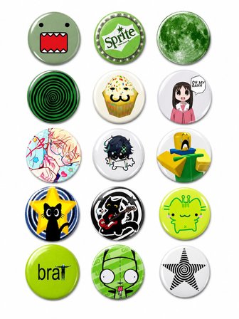 Trend-18-15'li Yeşil Anime Kawaii Rozet Seti Karakter Desenli Pop Art Pin