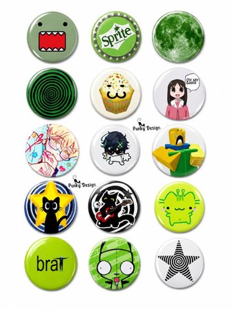 Trend-18-15'li Yeşil Anime Kawaii Rozet Seti Karakter Desenli Pop Art Pin