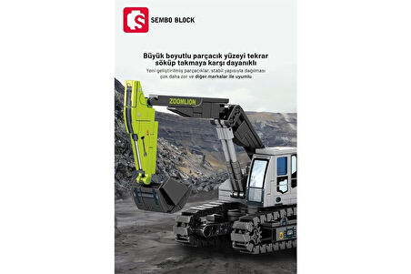 Sembo Block Zoomlion Lisanslı Mini Ekskavatör 236 Parça Yapı Blokları LEGO ile Uyumlu (705103)