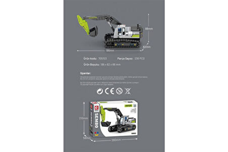 Sembo Block Zoomlion Lisanslı Mini Ekskavatör 236 Parça Yapı Blokları LEGO ile Uyumlu (705103)