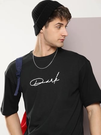 Erkek Baskılı Oversize T-shirt - Siyah