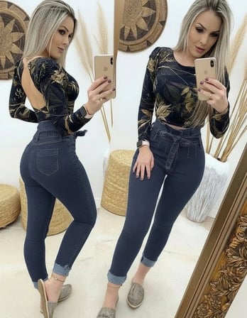 Kadın Yüksek Bel Düğmeli Yırtık Kot Pantolon