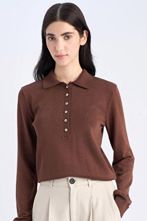 DeFacto 	Regular Fit Polo Yaka Basic Düz Triko Kazak D6259AX25SPBN495
