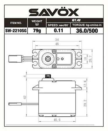 Savox SW2210SG-BE Black Edition Digital Servo Brushless Motor High Voltage Su Geçirmez Çelik Dişli