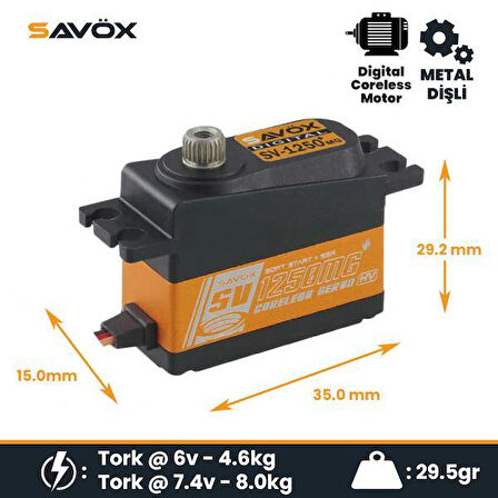 Savox SV1250MGP Digital Servo Coreless Motor High Voltage Metal Dişli
