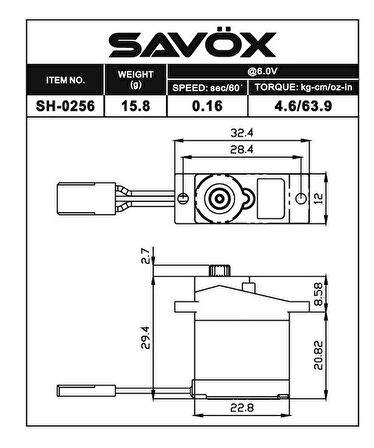 Savox SH0256P Micro Digital Servo DC Motor With Soft Start High Torque Metal Dişli