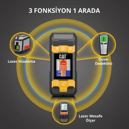 CAT DA980621 3.7Volt Li-Po 3’ü 1 Arada 40M Lazer Metre +Hizalama +Metal/Ahşap/Voltaj Dedektörü