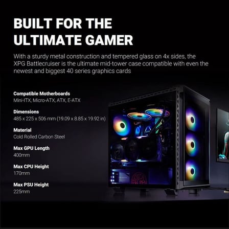 XPG Battlecruiser BATTLECRUISER-BKCWW ARGB Fanlı Siyah E-ATX Oyuncu Kasası - TEŞHİR