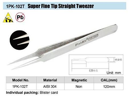 Proskit 1PK-102T Tweezer Çelik Düz Cımbız