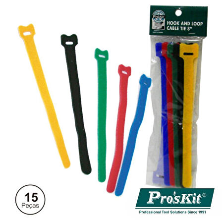 Proskit MS-V305 12.7cm Tekrar Kullanılabilir Renkli Cırt Kablo Bağı 15Adet