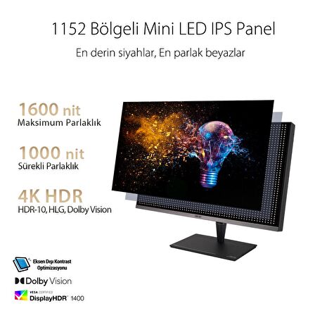 Asus PROARTPA32UCG-K 32 inç 5 ms HDMI Display 120 Hz LED 4K Profesyonel Bilgisayar Monitörü