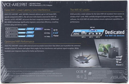ASUS PCE-AXE59BT AXE5400 WiFi 6E PCI-E adaptörü (iki haric