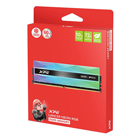 XPG Lancer Neon RGB 32GB (2x16) 6000MHz CL30 DDR5 UDIMM RAM AX5U6000C3016G-DCLANRSG