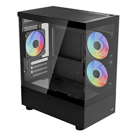 Aerocool ViewPort Mini ARGB 3x12cm Fanlı, Temperli Cam Yan ve Ön Panel, USB 3.0 mATX Bilgisayar Kasası (AE-VPORT)