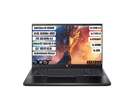 Acer Nitro ANV15-51 I9-13900H 16 GB 1 TB SSD RTX 4060- 8 GB 15,6" FHD IPS Freedos NH.QQEEY.007