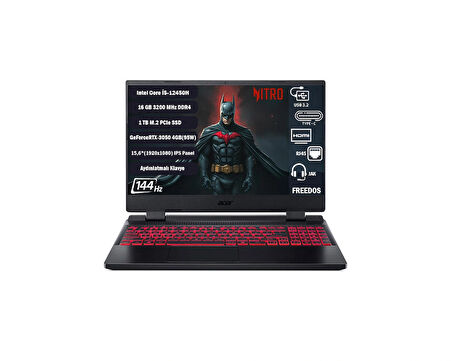 Nitro5 AN515-58 I5-12450H 16GB 1 TB SSD RTX3050-4GB 15.6" IPS Fhd 144Hz Freedos NH.QFJEY.007+161