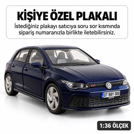Volkswagen Golf 8 Metal Oyuncak Araba - Kişiye Özel Plakalı - Lacivert