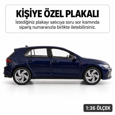 Volkswagen Golf 8 Metal Oyuncak Araba - Kişiye Özel Plakalı - Lacivert