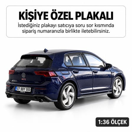Volkswagen Golf 8 Metal Oyuncak Araba - Kişiye Özel Plakalı - Lacivert