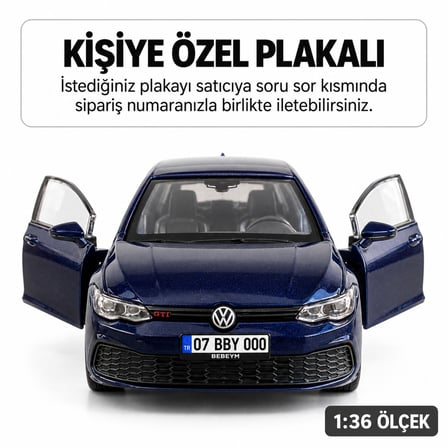 Volkswagen Golf 8 Metal Oyuncak Araba - Kişiye Özel Plakalı - Lacivert