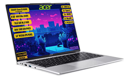 Acer Aspire Intel Core i3-N300 8 GB 512 GB SSD Freedos 14" WUXGA IPS Taşınabilir Bilgisayar NX.KS9EY.002