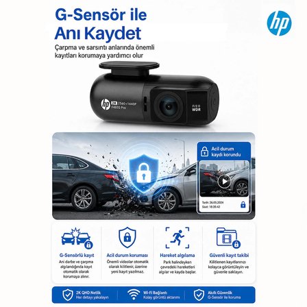 HP Araç İçi Kamera F485S Pro Single Cam (Resmi Distribütör Garantili)