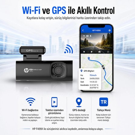 Hp F499X 4k Wdr Araç içi Kamera (Distribütör Garantili)