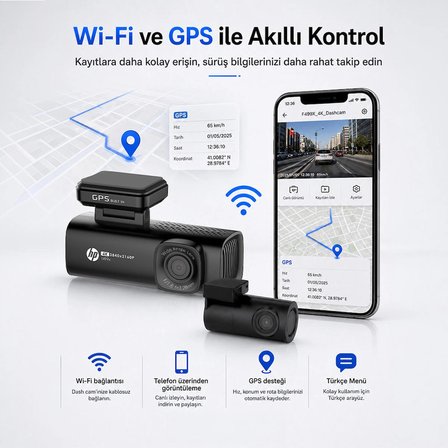 Hp F499x 4k Wdr Araçiçi Ön + Arka Kamera (Distribütör Garantili)