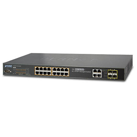 Planet PL-WGSW-20160HP 16 Port Gigabit PoE+ 4 Port SFP 230W L2 Yönetilebilir PoE Switch