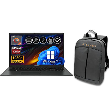 Asus VivoBook Go 15 R3-7320U 8GB 128GB M.2 SSD E1504FA-NJ097  ATL15 15.6" W11Pro Notebook +çanta