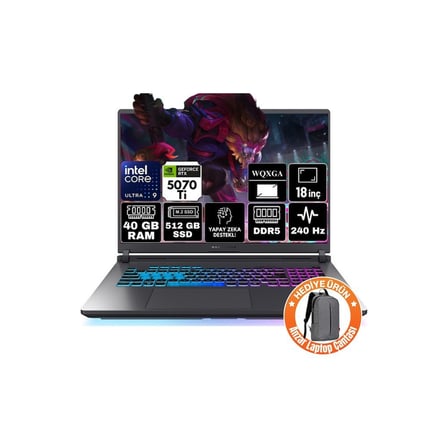 Asus Rog Strix G18 Intel Core Ultra 9 275HX 40GB 512GB SSD Rtx 5070TI 12GB 16GB 240Hz 18" 2.5k Wqxga Freedos Taşınabilir Bilgisayar G815LR-A5