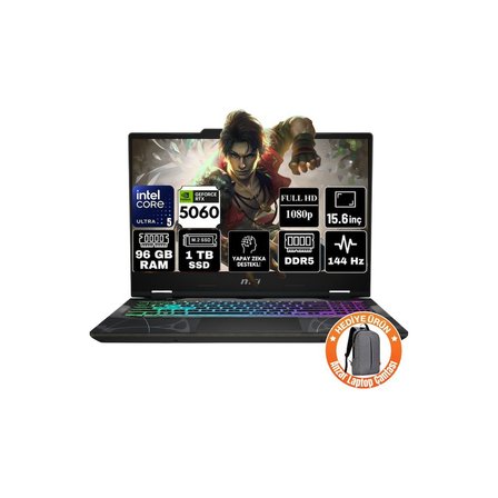 MSI Msı Cyborg 15 Intel Core 5 210H 96GB 1tb SSD RTX5060 Freedos 15.6" Taşınabilir Bilgisayar B2RWFKG-207XTR-A26